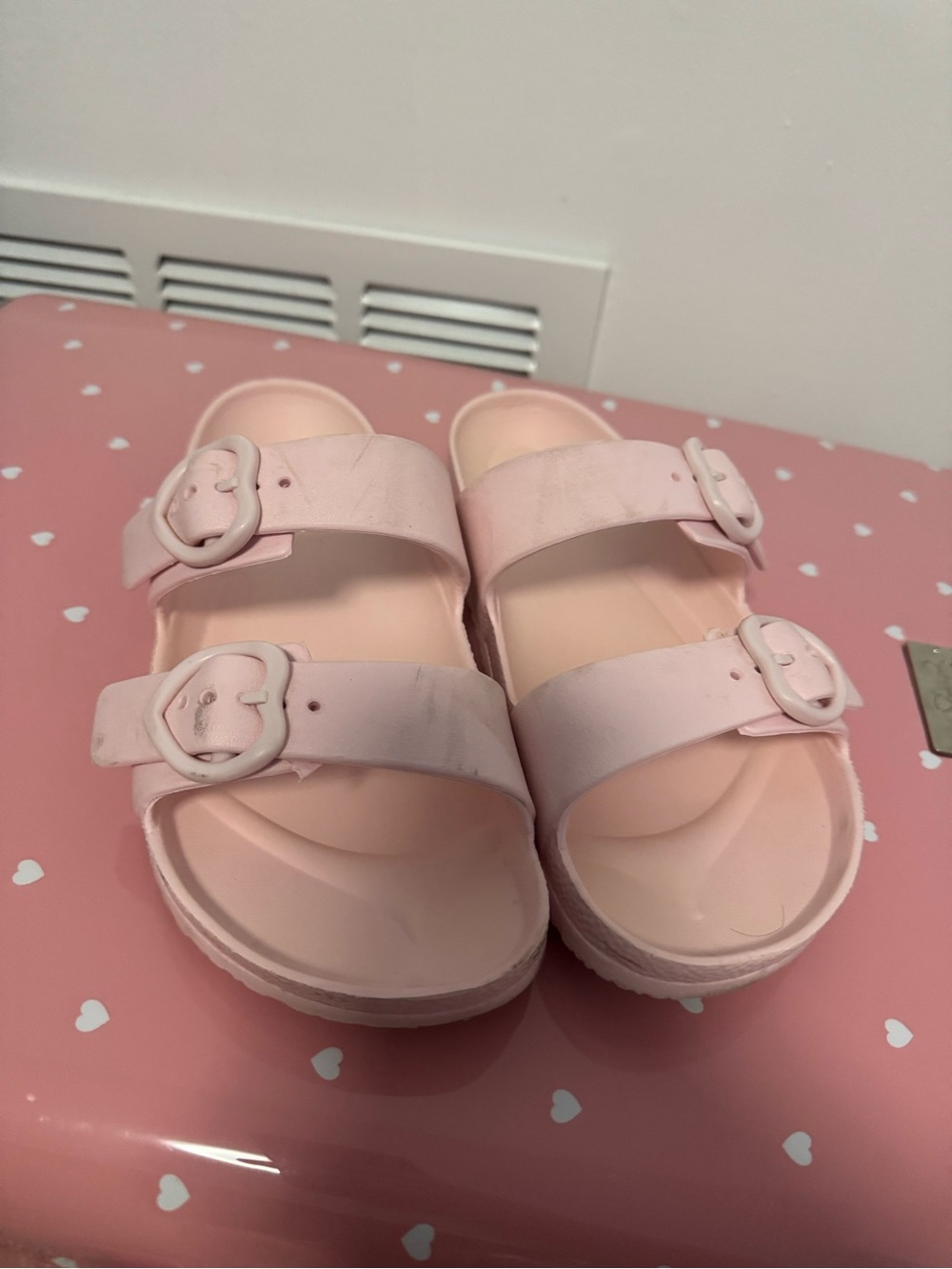 Light Pink Double Strap Slide Sandals